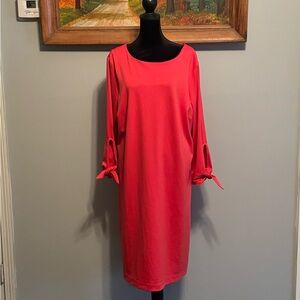 Talbots Women’s Boatneck Tie Sleeve Polyester Blend Shift Dress Size XL Red